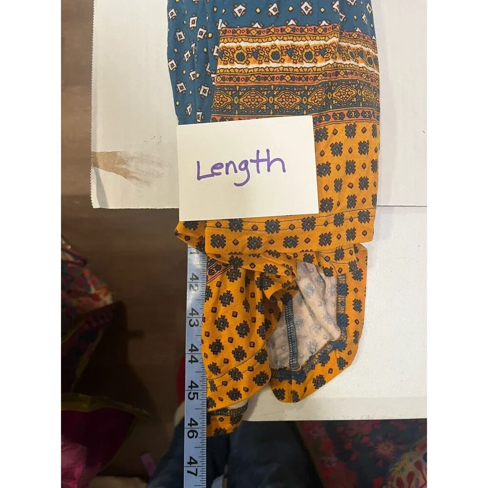 Maeve Anthropologie Teal Gold Border Print Knit Dress Sz M Hippie Boho Western - Picture 10 of 12